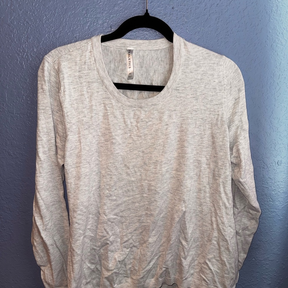 Fabletics Light Gray Crew Neck Top Open Back - image 1